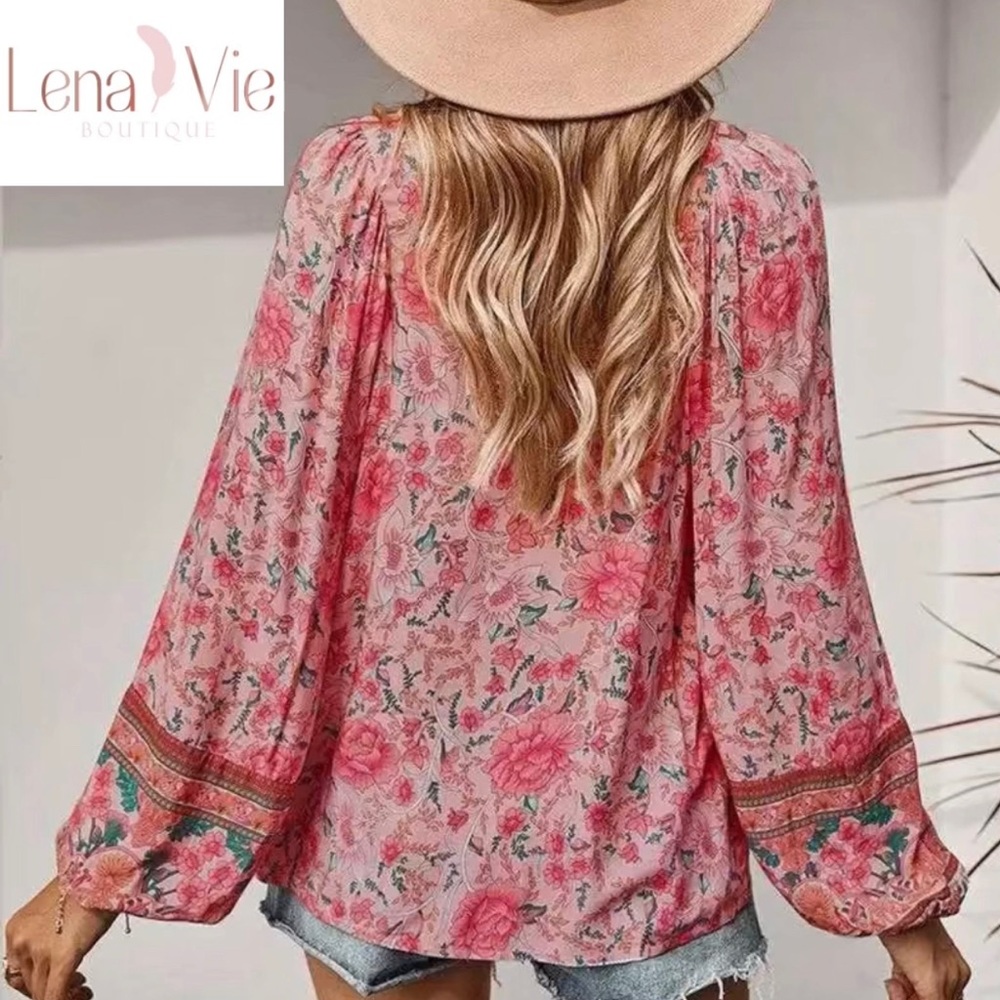 Boho In Pinks Tunic Blouse Top - Picture 2 of 3